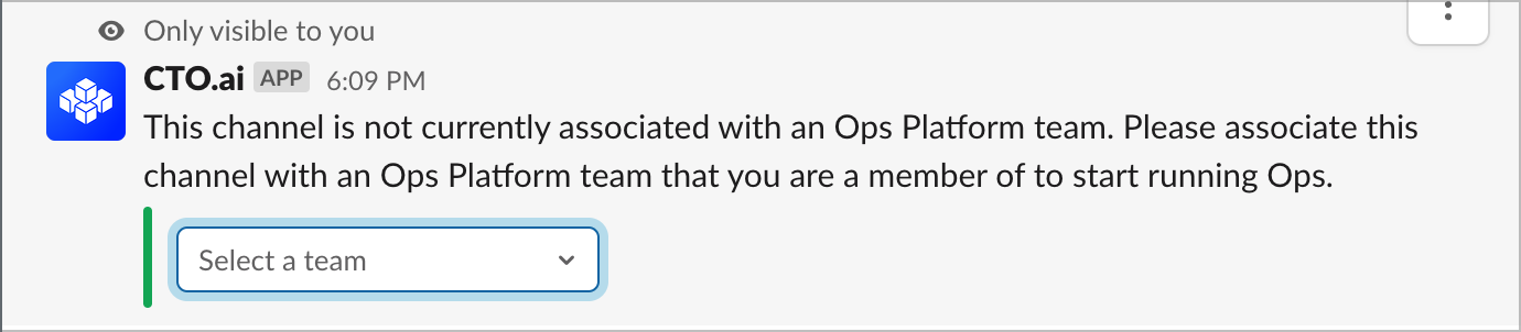From the dropdown box, select the CTO.ai Team that you want to associate with the current channel.